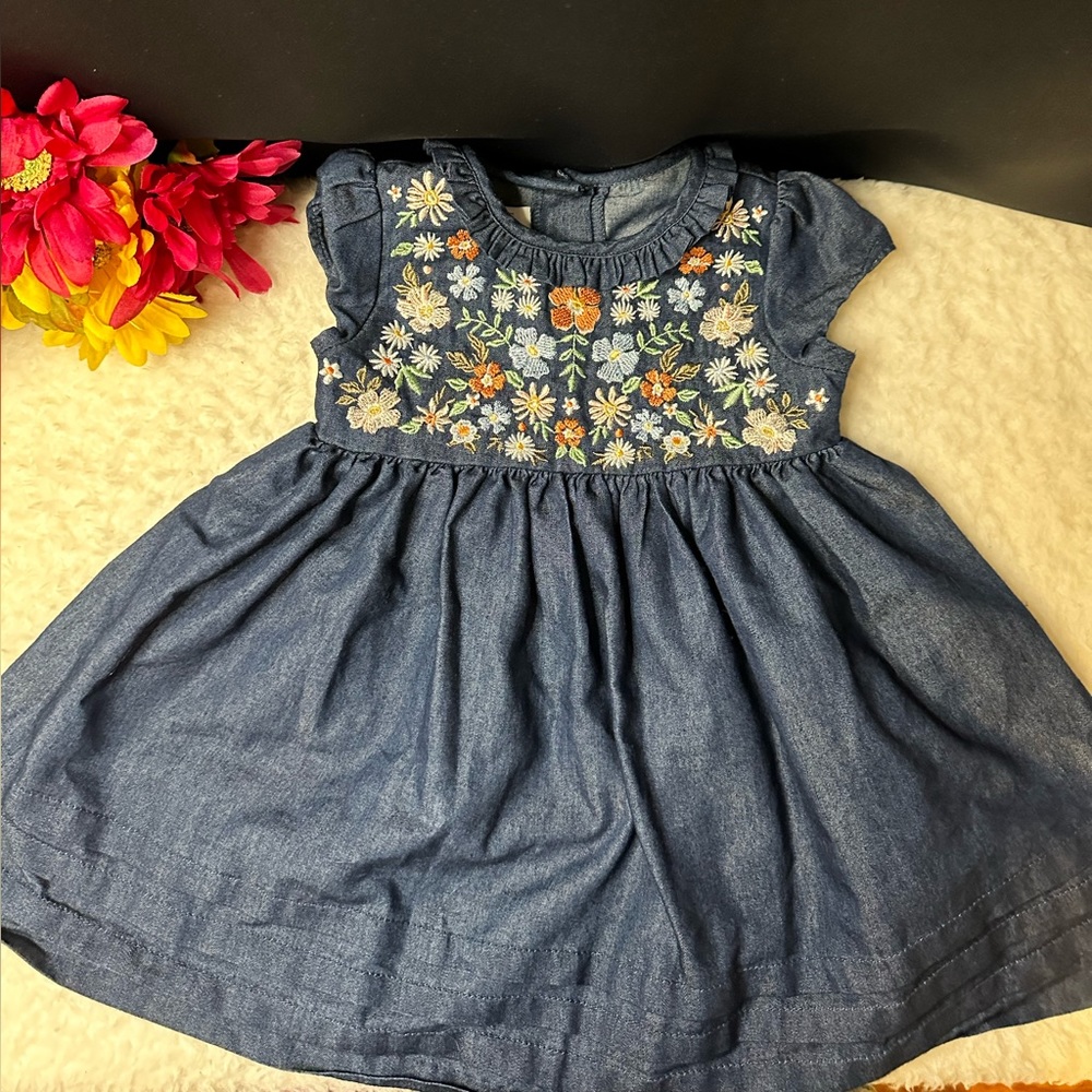 NWOT Iris & Ivy 2pc 18M Baby Girls Embroidered Floral Denim Dress 👗